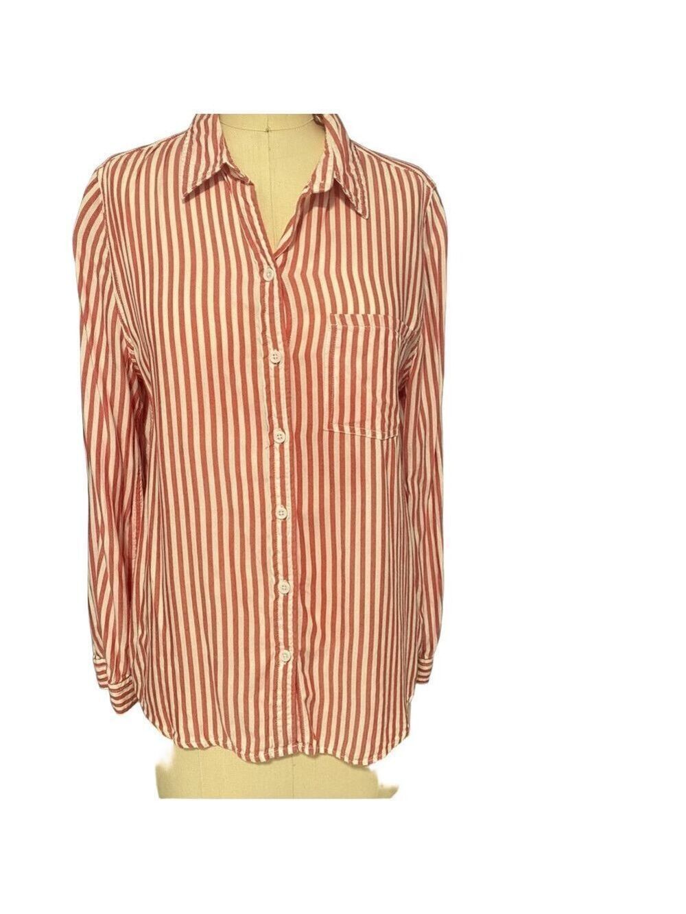 Beach Lunch Lounge White Red Striped Button-Up Shirt Relaxed Fit Small - Picture 2 of 8